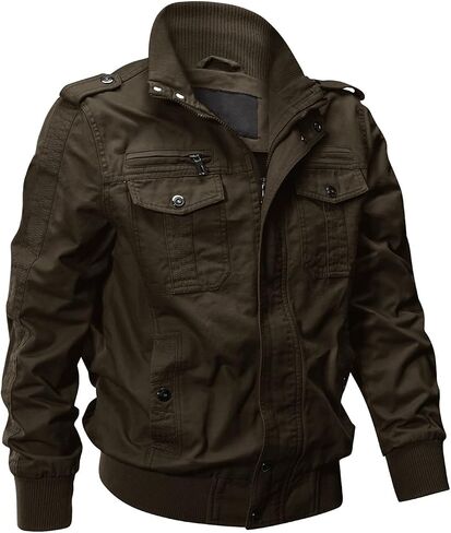 EKLENTSON Men's Cotton Lightweight Multi Pockets Zip Front Stand Collar Military Jackets Windbreaker in Saudi Arabia