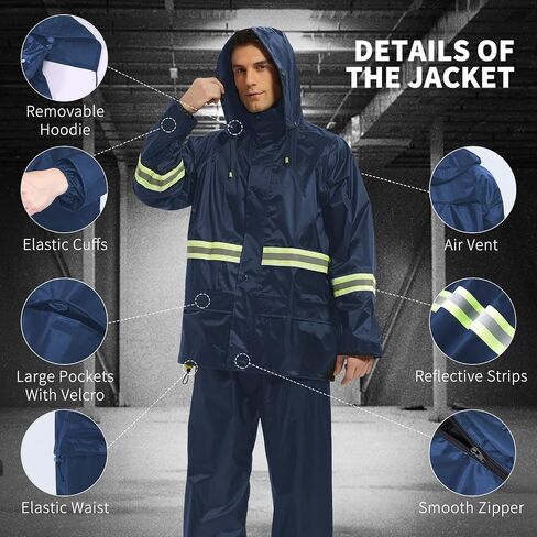 Rain Suits for Men Women Waterproof, Breathable Rain Coats with Eye-Catching Reflective Strip, Durable Rain Gear Jacket Pants in Saudi Arabia