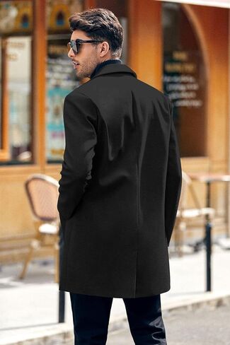 PASLTER Mens Trench Coat Slim Fit Notched Collar Fall Winter Single Breasted Pea Coat Warm Soft Overcoat in Kuwait