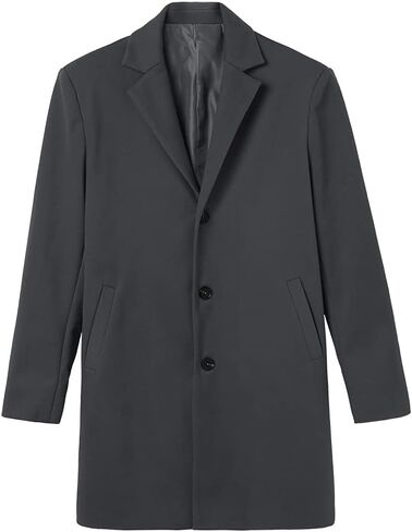 PASLTER Mens Trench Coat Slim Fit Notched Collar Fall Winter Single Breasted Pea Coat Warm Soft Overcoat in Kuwait