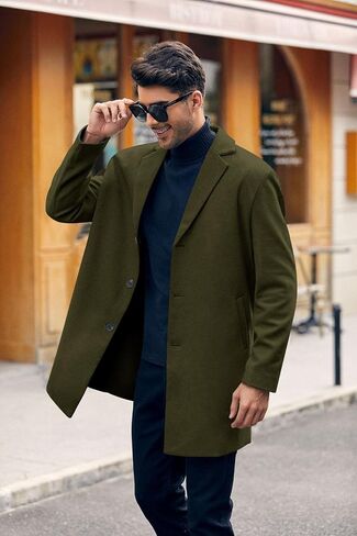 Men's Trench Coat Slim Fit Notch Lapel Single Breasted Top Coat Winter Warm Cotton Business Long Jacket Overcoat in Kuwait