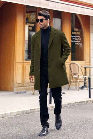 Men's Trench Coat Slim Fit Notch Lapel Single Breasted Top Coat Winter Warm Cotton Business Long Jacket Overcoat in Kuwait