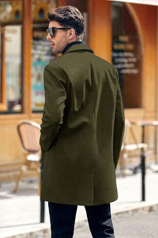 Men's Trench Coat Slim Fit Notch Lapel Single Breasted Top Coat Winter Warm Cotton Business Long Jacket Overcoat in Kuwait