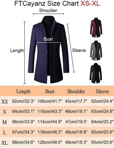 معطف FTCayanz الرجالي من الصوف المخلوط بمقاس نحيف، معطف علوي بصدر واحد، معطف عمل in Kuwait