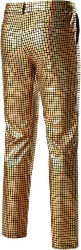 ZEROYAA Mens Night Club Metallic Gold Suit Pants/Straight Leg Trousers in Kuwait