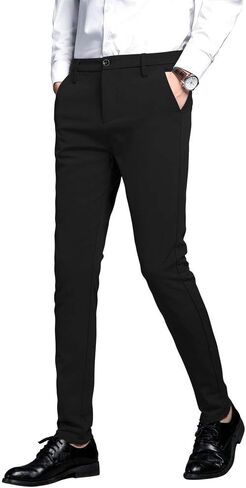 Plaid&Plain Men's Stretch Dress Pants Slim Fit Skinny Suit Pants in Kuwait