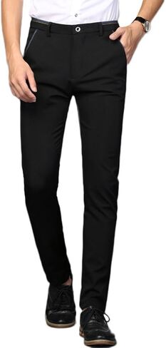 Plaid&Plain Men's Stretch Dress Pants Slim Fit Skinny Suit Pants in Kuwait