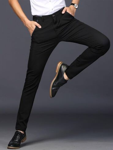 Plaid&Plain Men's Stretch Dress Pants Slim Fit Skinny Suit Pants in Kuwait