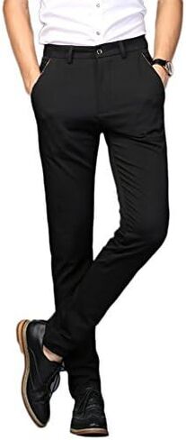 Plaid&Plain Men's Stretch Dress Pants Slim Fit Skinny Suit Pants in Kuwait