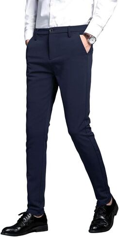 Plaid&Plain Men's Stretch Dress Pants Slim Fit Skinny Suit Pants in Kuwait