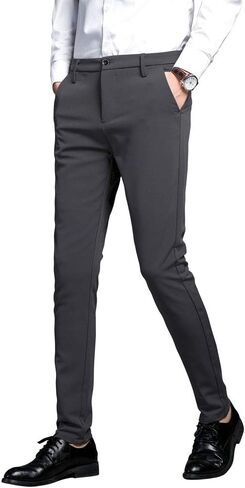 Plaid&Plain Men's Stretch Dress Pants Slim Fit Skinny Suit Pants in Kuwait