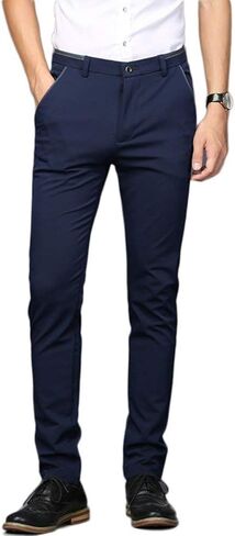 Plaid&Plain Men's Stretch Dress Pants Slim Fit Skinny Suit Pants in Kuwait