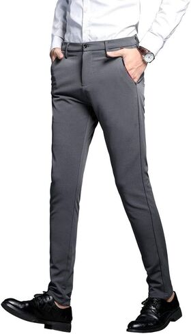 Plaid&Plain Men's Stretch Dress Pants Slim Fit Skinny Suit Pants in Kuwait