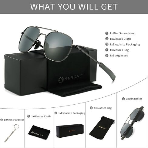 SUNGAIT Men's Military Style Polarized Pilot Aviator Sunglasses Bayonet Temples in Kuwait