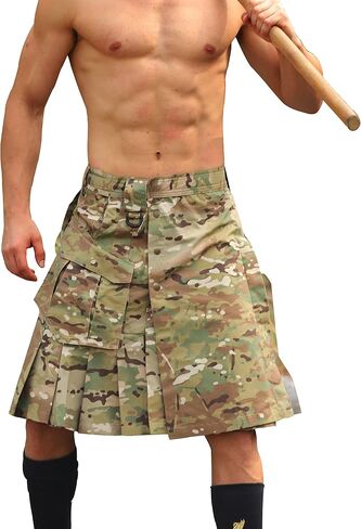AKARMY Men's Kilt for Men, Camo Scottish Utility Kilt, 23" Pleated Tactical Kilt, Irish Highland Hybrid Kilts with Pockets in Saudi Arabia