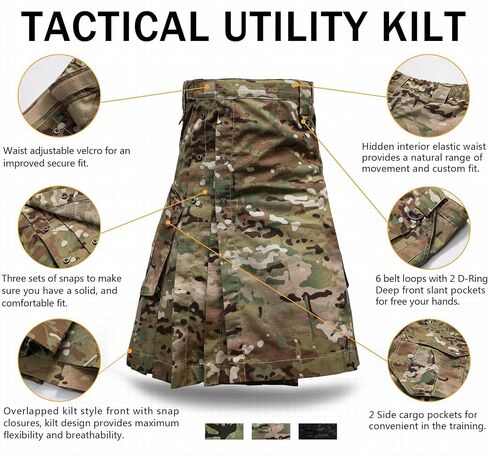 AKARMY Men's Kilt for Men, Camo Scottish Utility Kilt, 23" Pleated Tactical Kilt, Irish Highland Hybrid Kilts with Pockets in Saudi Arabia