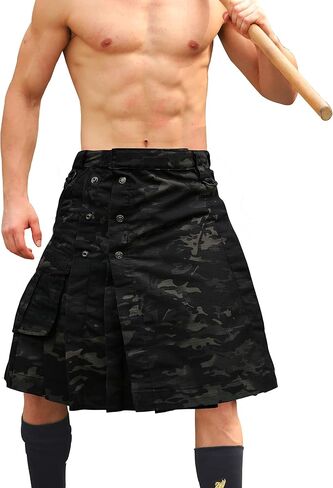 AKARMY Men's Kilt for Men, Camo Scottish Utility Kilt, 23" Pleated Tactical Kilt, Irish Highland Hybrid Kilts with Pockets in Saudi Arabia