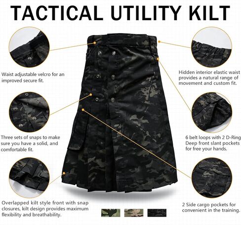 AKARMY Men's Kilt for Men, Camo Scottish Utility Kilt, 23" Pleated Tactical Kilt, Irish Highland Hybrid Kilts with Pockets in Saudi Arabia