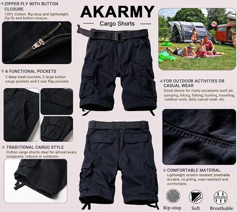 AKARMY Men's Camo Cargo Shorts Outdoor Multi-Pocket Cotton Casual Shorts with No Belt in Saudi Arabia