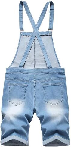 LONGBIDA Mens Denim Shorts Bib Overalls Jeans Casual Walkshort Summer Jumpsuit with Pockets in Saudi Arabia
