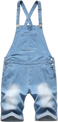 LONGBIDA Mens Denim Shorts Bib Overalls Jeans Casual Walkshort Summer Jumpsuit with Pockets in Saudi Arabia