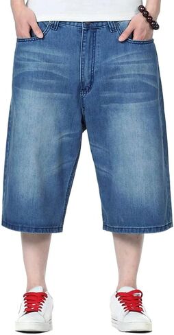 IDEALSANXUN Mens Summer Casual Plus Size Loose Fit Jeans Denim Shorts in Kuwait