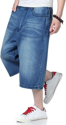 IDEALSANXUN Mens Summer Casual Plus Size Loose Fit Jeans Denim Shorts in Kuwait
