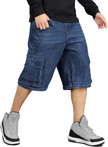 IDEALSANXUN Mens Summer Casual Plus Size Loose Fit Jeans Denim Shorts in Kuwait