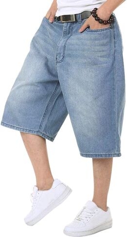 IDEALSANXUN Mens Summer Casual Plus Size Loose Fit Jeans Denim Shorts in Kuwait