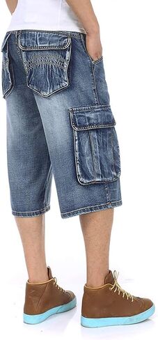 IDEALSANXUN Mens Summer Casual Plus Size Loose Fit Jeans Denim Shorts in Kuwait