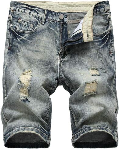 Lavnis Men's Casual Denim Shorts Classic Fit Distressed Summer Fashion Ripped Short Jeans in Saudi Arabia