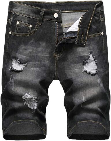 Lavnis Men's Casual Denim Shorts Classic Fit Distressed Summer Fashion Ripped Short Jeans in Saudi Arabia