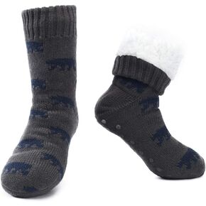 MaaMgic Mens Fuzzy Warm Slipper Socks Non Slip Skid Winter Cozy Knit Fleece Lining Indoor Socks with Grips for Men Teen in Kuwait