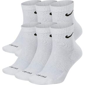NIKE Dri-Fit Training Everyday PLUS MAX Cushioned Quarter Cut Ankle Socks 6 PAIR White Black Swoosh Logo) LARGE 8-12 in Saudi Arabia