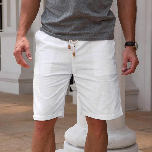 Boisouey Men's Linen Casual Classic Fit Short Summer Beach Shorts in Saudi Arabia