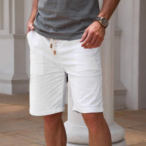 Boisouey Men's Linen Casual Classic Fit Short Summer Beach Shorts in Saudi Arabia