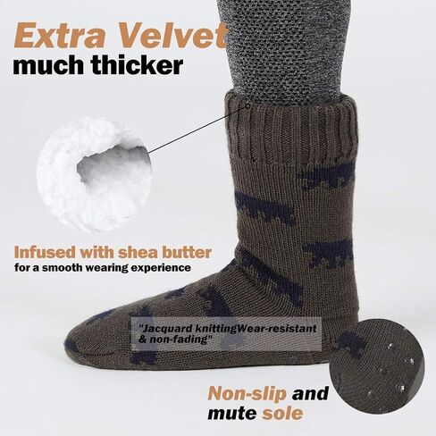 MaaMgic Mens Fuzzy Warm Slipper Socks Non Slip Skid Winter Cozy Knit Fleece Lining Indoor Socks with Grips for Men Teen in Saudi Arabia