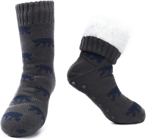 MaaMgic Mens Fuzzy Warm Slipper Socks Non Slip Skid Winter Cozy Knit Fleece Lining Indoor Socks with Grips for Men Teen in Saudi Arabia