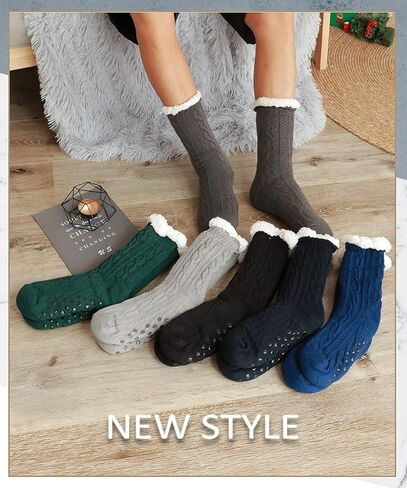 EBMORE Mens Slipper Fuzzy Socks Winter Cozy Fluffy Cabin Warm Fleece Soft Comfy Thick Non Slip Home Socks in Kuwait