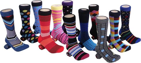 Marino Men's Dress Socks - Colorful Funky Socks for Men - Cotton Fashion Patterned Socks - 12 Pack in Saudi Arabia