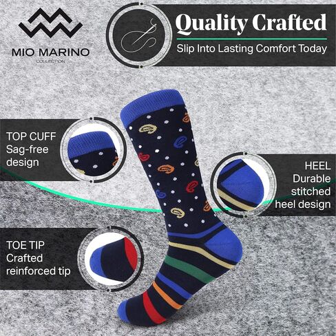 Marino Men's Dress Socks - Colorful Funky Socks for Men - Cotton Fashion Patterned Socks - 12 Pack in Saudi Arabia