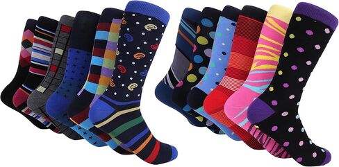 Marino Men's Dress Socks - Colorful Funky Socks for Men - Cotton Fashion Patterned Socks - 12 Pack in Saudi Arabia