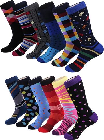 Marino Men's Dress Socks - Colorful Funky Socks for Men - Cotton Fashion Patterned Socks - 12 Pack in Saudi Arabia