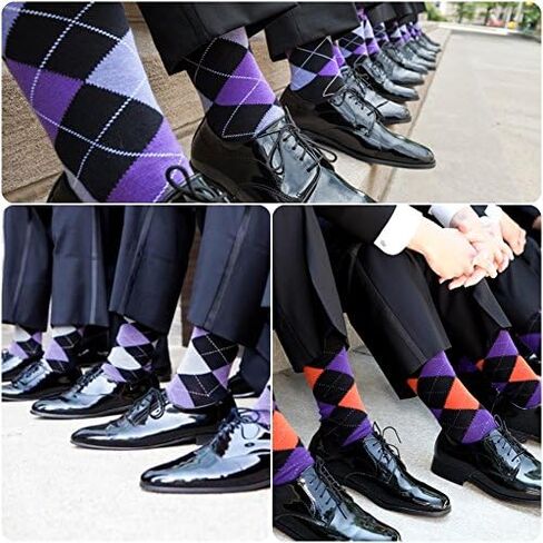 USBingoshop Mens Cotton Argyle Striped Solid Ribbed Black Crew Dress Socks in Kuwait