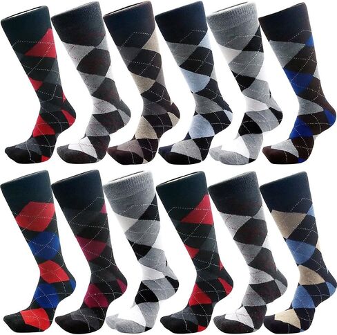 USBingoshop Mens Cotton Argyle Striped Solid Ribbed Black Crew Dress Socks in Kuwait