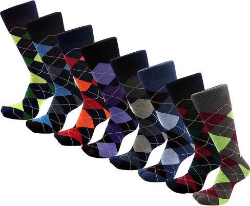 USBingoshop Mens Cotton Argyle Striped Solid Ribbed Black Crew Dress Socks in Kuwait