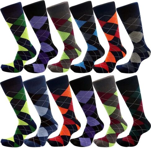 USBingoshop Mens Cotton Argyle Striped Solid Ribbed Black Crew Dress Socks in Kuwait