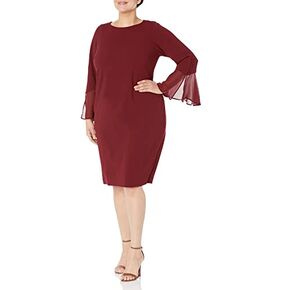 Calvin Klein Women's Solid Sheath with Chiffon Bell Sleeves Dress, Rosewood, 14W in Kuwait