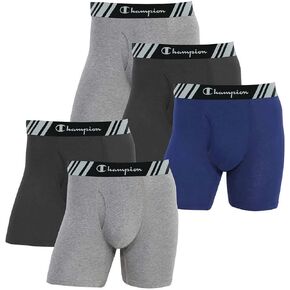 Champion Men's Boxer Briefs All Day Comfort No Ride Up Double Dry X-Temp 5 Pack (Black - Navy - Grey, Large) in Kuwait