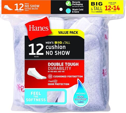 Hanes Men's Double No Show Socks 12-Pair Pack, Available in Big & Tall in Kuwait